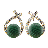 Natural Gemstone Crystal Stud Earrings 18K Gold Plated Cross Hoop Drop Earrings with Zirconia Minimalist Elegant Korean Style Crystal Jewelry