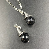 Antique Silver Witch Hat Natural Crystal Sphere Pendant Necklace, Mini Wizard Cap Round Gemstone Chakra Healing Jewelry for Halloween Christmas Gift