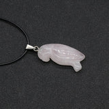 Hand Carved Natural Crystal Parrot Pendant Necklace, Multi Gemstone Bird Spirit Animal Reiki Healing Stone Amulet with Black Wax Cord Lucky Charm