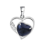 Natural Crystal Heart Pendant, Hollow Silver Frame with Gemstone Center for Women’s Jewelry