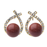 Natural Gemstone Crystal Stud Earrings 18K Gold Plated Cross Hoop Drop Earrings with Zirconia Minimalist Elegant Korean Style Crystal Jewelry