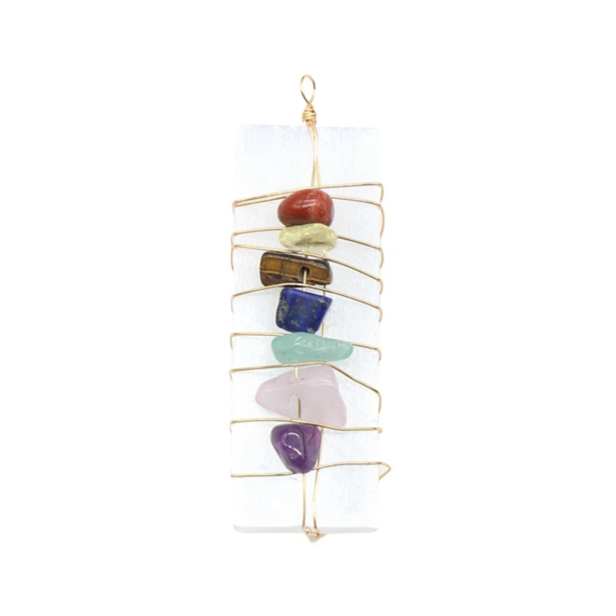 7 Chakra Selenite Crystal Pendant with Gold Wire Wrapping for Making Jewelry #SP1770