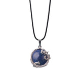 Silver‑Tone Metal Dragon Wrapped Round Natural Crystal Pendant, Dragon Totem Bezel Set Gemstone Charm, Reiki Chakra Healing Stone Pendant for DIY Necklace Jewelry Making