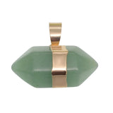 Gold Wrapped Double Point Natural Crystal Pendant, Chakra Healing Stone Point Charm for Necklace Jewelry Making