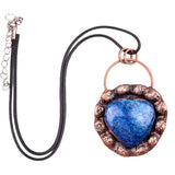Retro Copper Natural Stone Heart Peneant Necklace 45CM Black Cord