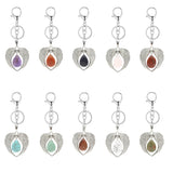 Silver Angel Wings Heart Keyring - Natural Stone Teardrop Crystal Keychain for Purse, Backpack, Handbag, Car Keys
