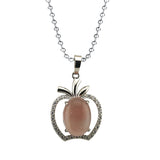 Dainty Pink Crystal Apple Pendant Necklace • Silver Rhinestone Fruit Charm • Natural Healing Stone Romantic Jewelry Gift