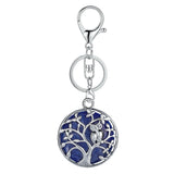 Sterling Silver Owl Tree of Life Gemstone Pendant Key chain with Round stones pendant For Women and men for Jewelry Making