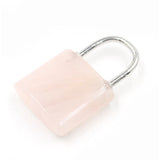 Natural Quartz Lock Shaped Pendant Necklace, Reiki Healing Crystal Chakra Jewelry for Women