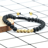 Men Natural Tiger Eye Black Onyx Lava Rock Bracelet, Adjustable Slider Braided Rope Beaded Bracelet with Gold Spacer Beads Energy Healing Wrist Jewelry