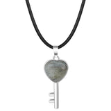 Natural Stone Heart Key Pendant Necklace, Silver Frame Gemstone Charm with Snake Chain for Women Jewelry Making