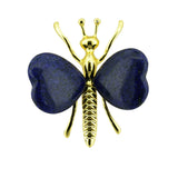 Vintage Gold Plated Insect Butterfly Pendant with Heart Gemstones, Genuine Healing Stone Chakra Crystal Amulet, Handmade Crafting Findings for Romantic Gift