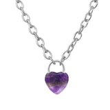 Natural Crystal Heart Lock Pendant Necklace, Gemstone Love Charm with Alloy Chain for Men & Women