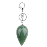 Natural Stone Droplet Keychain Carved Teardrop Crystal Pendant Keyring Silver Metal Lobster Clasp Healing Gemstone Amulet Bag Charm Gift for Women Men