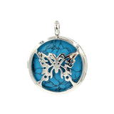Silver Plated Hollow Butterfly Pendant Natural Round Cabochon Gemstone Inlay Charm for DIY Necklace Jewelry Making
