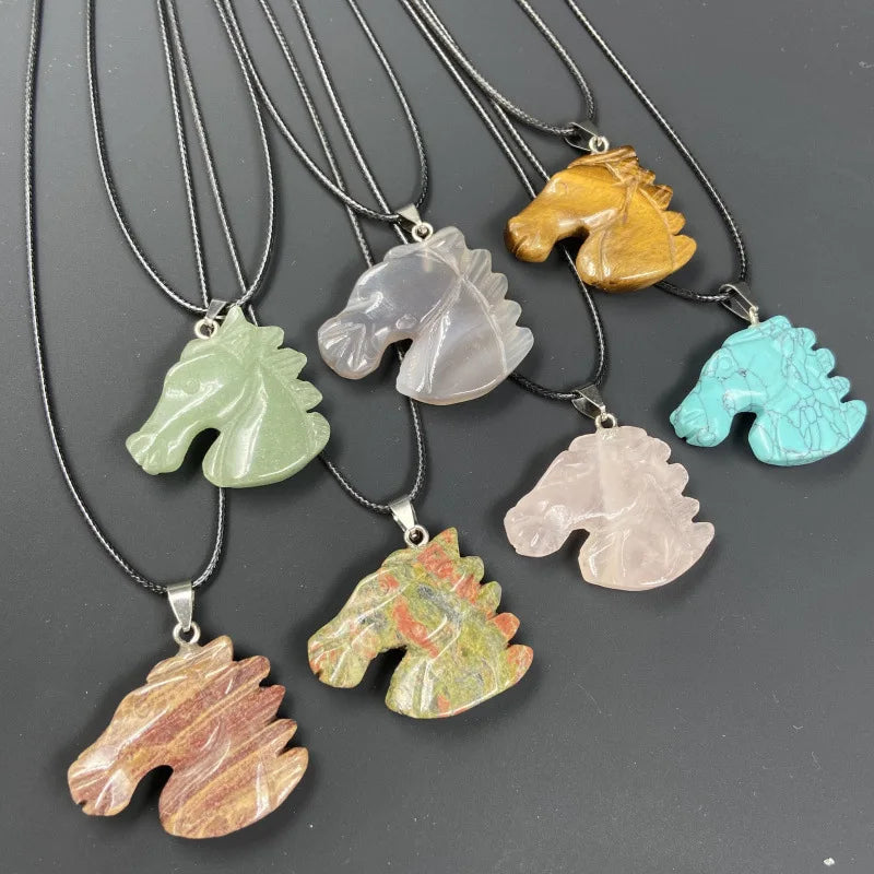 Spirit Horse Totem Healing Crystal Necklace | Hand Sculpted Gemstone Pendant Friendship Birthday Gift for Crystal Lovers