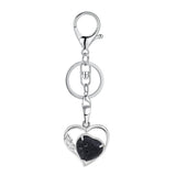 Natural Crystal Hollow Heart Keychain, Healing Stone Pendant with Silver Key Ring