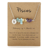 Zodiac Sign Crystal Necklace | Irregular Gravel Stone Pendant with Constellation Card for Women