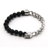 Men Gothic Skull Lava Rock Bracelet Half Chain Half Bead Magnetic Clasp Bracelet Punk Gun Black Alloy Wrist Jewelry for Guys