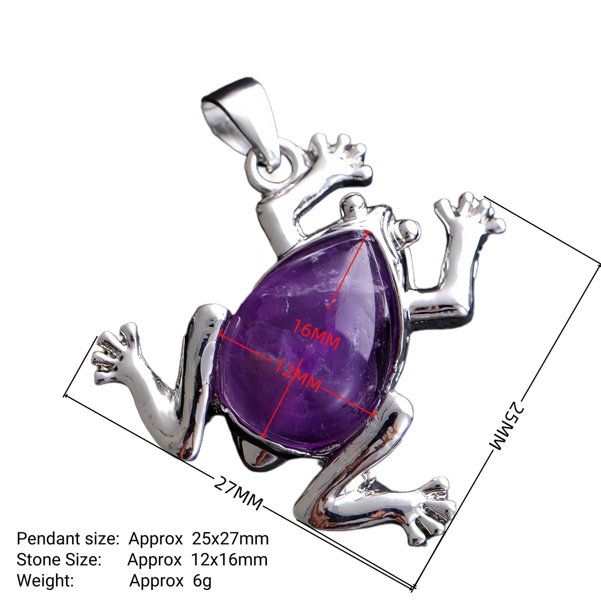 Natural Gemstone Frog Pendant Necklace Teardrop Inlaid Crystal Stone Silver‑Tone Metal Frog Charm 25x27mm Reiki Chakra Healing Stone Pendant With Wax Rope Cord for Women Jewelry Gift Bulk