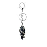 Natural Crystal Dragon Keychain • Antique Silver Dragon Wrapped Hexagonal Point Keyring • Gothic Punk Healing Gemstone Purse Bag Charm Giftv