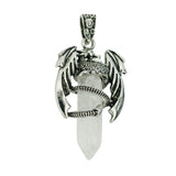 Mythical Flying Dragon Wrapped Quartz Point Pendant, Genuine Healing Stone Chakra Wand Charm, Wiccan Punk Spiritual Protection Jewelry Findings