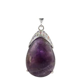 Colorful Zircon Inlaid Silver Bezel Teardrop Natural Gemstone Pendant, Water Drop Chakra Healing Crystal Charm for DIY Necklace Jewelry Making