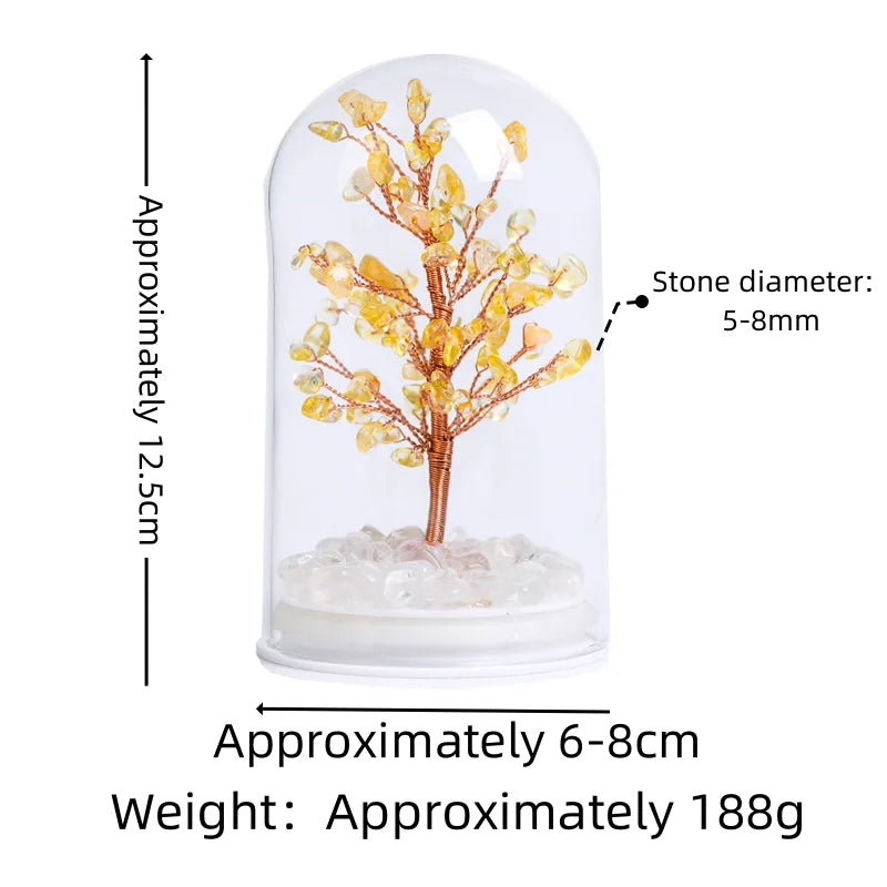 Natural Crystal Tree in Glass Bottle | Feng Shui Gemstone Money Tree with Wood Base & LED Light for Home Decoration Gift