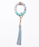 Silicone Bead Bracelet Keychain with Tassel - Hands-Free Wristlet Key Ring Holder - Soft Beaded Bangle Key Chain for Women & Girls