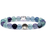 8mm Natural Crystal Stretch Beaded Bracelet with Heart Rhinestone Charm 19cm Elastic Energy Healing Gemstone Bracelet for Women Yoga Jewelry