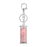 Handmade Gemstone Gravel Glass Bottle Key Chain, Assorted Natural Crushed Crystal Chips Wishing Vial Keyring Spiritual Energy Bag Accessory