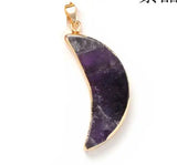 Bohemian Gold‑Trimmed Crescent Moon Gemstone Pendant, Natural Polished Crystal Moon Charm for Handmade Necklace, Multiple Stone Options Spiritual Healing Jewelry Supply