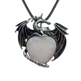 Vintage Silver Alloy Dragon Heart Crystal Necklace | Natural Stone Wax Cord Pterosaur Pendant for Men & Women, Cosplay, Daily Wear