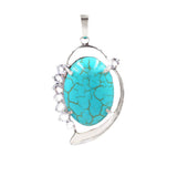Oval Natural Crystal Leaf Pendant for Making Jewelry Chakra Reiki Healing Stone Jewelry for Women, Multiple Gemstone Selection