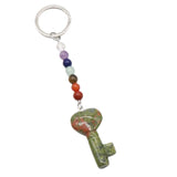 7 Chakra Beads Heart Key Crystal Keychain, Natural Healing Gemstone Love Key Pendant Gift