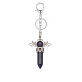 Natural Crystal Angel Wings Keychain | 58×36mm Hexagonal Prism Pendant for Backpack & DIY Jewelry