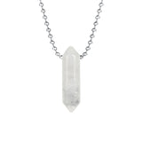 Minimalist Hexagonal Column Crystal Necklace • Dainty Silver Link Chain Quartz Pendant • Geometric Natural Gemstone Layering Jewelry Gift