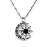 Vintage Stainless Steel Sun Moon Pendant Gemstone Necklace Celestial Jewelry  Spiritual Protection Gift for Men & Women