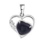 Natural Crystal Heart Pendant, Hollow Silver Frame with Gemstone Center for Women’s Jewelry