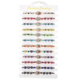 12Pcs Evil Eye Beaded Bracelet Set for Women Mixed Rhinestone Turtle Cross Heart Fatima Hand Adjustable Rope Bracelets Turkish Protection Stackable Bracelets
