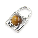Natural Crystal Lock Pendant, Round Inlaid Chakra Gemstone Charm for DIY Necklace Jewelry Making