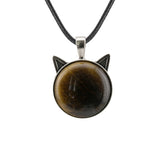 High Quality Handmade Natural Tiger Eye Stone Pendant Necklace Retro Cat Head Guardian Angel Hexagonal Bullet Crystal Choker Adjustable Long Black Rope Jewelry for Women Men