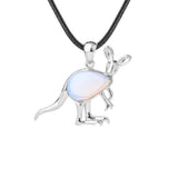 Silver Kangaroo Gemstone Pendant Necklace #SN1765  45cm Black Cord Animal Stone Jewelry for Women Men