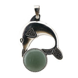 Bohemian Silver Marine Dolphin Gemstone Amulet • Cute Sea Animal Crystal Sphere Holder Charm • Unisex Coastal Beach Lover Jewelry Gift