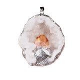 Natural Agate Geode Pendant with Drusy Crystal Point | Silver Plated Raw Druzy Cave Pendant Necklace for Spiritual Jewelry