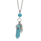 Natural Crystal Point Pendant Necklace with Feather Charm, Hexagonal Gemstone Bullet Point Necklace with Turquoise Bead, Healing Chakra Crystal Jewelry for Women