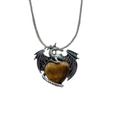 Vintage Silver Alloy Dragon Heart Crystal Necklace | Natural Gemstone Mythical Pterosaur Pendant with Chain for Weddings, Parties, Cosplay