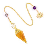 7 Chakra Orgone Pendulum with Lotus Top Gold-Plated Resin Crystal Pendulum with Chain for Divination Healing Witchcraft