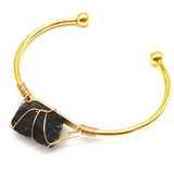 Natural Crystal Bead Bangle - Handmade Wire Wrapped Gold Open Cuff Bracelet - Adjustable Gemstone Bracelet for Chakra Healing & Positive Energy - Gift for Women & Girls
