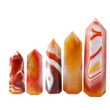 Natural Red Banded Agate Crystal Point Tower Polished Hexagonal Obelisk Wand for Home Decor Meditation Crystal Collection Gift